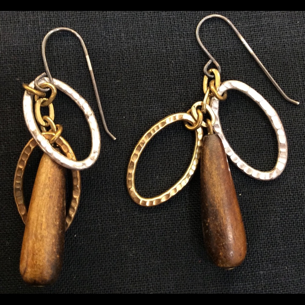 Wood & Metal Oval Dangling Earrings